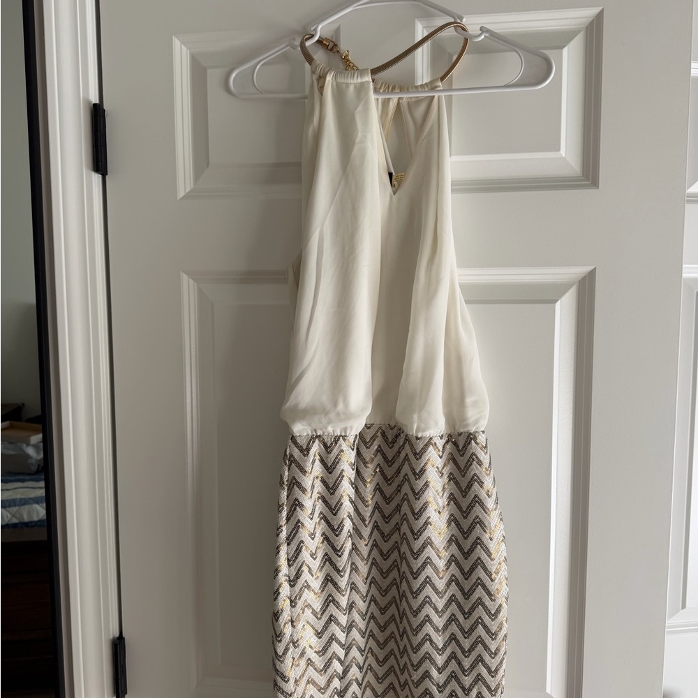 Guess White Halter Top with Gold Chain Detail